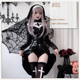 Gothic Style Vampire Nun Adult Halloween Cosplay Costume for Dark Cross Role Play Three Piece Set