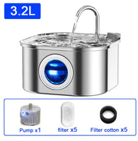 Ultra-Quiet Stainless Steel Cat Fountain with Automatic Sensor & Filter Silver 3.2L-X5Filter