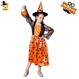 Halloween Children's Pumpkin Witch Dress - Little Girl Witch Costume for Stage Performance and Cosplay EE198