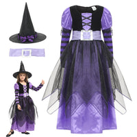 Halloween Costume Ball Outfit for Children Purple Witch Without Broom