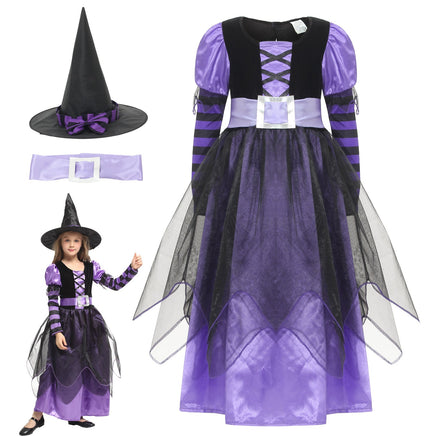 Halloween Costume Ball Outfit for Children Purple Witch Without Broom