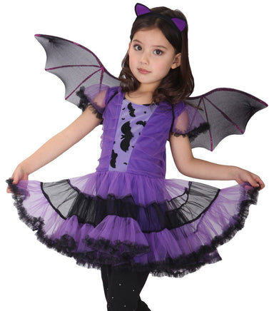 Halloween Costume Ball Outfit for Children Purple Bat Witch Costume
