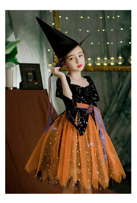 Halloween Kids Dress- Girls' Costume for Spooky Fun Set For Free Lighting Chain