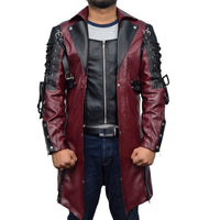 Halloween Medieval Style Leather Coat for Plus Size Punk Goth Costume Wine Red