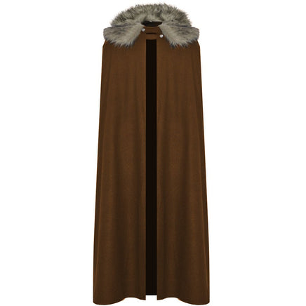 Halloween Medieval Woolen Coat Cloak - Retro Style Brown