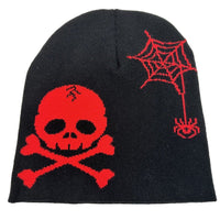 Halloween Pirate Skull Knitted Hat for Party Black And Red Adjustable
