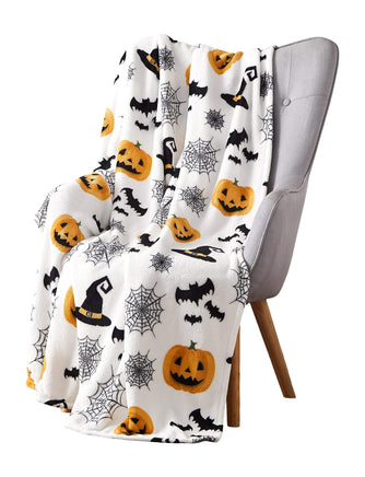 Halloween Pumpkin Bat Holiday Flannel Blanket No 2