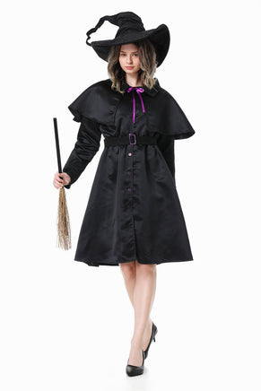 Halloween Witch, Wizard, and Vampire Devil Masquerade Party Costume for Annual Meeting Performance Female Dress Hat Shawl Belt