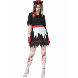 Hauntingly Beautiful Nurse Costume for Halloween | Bloodstained Role Play Outfit Black