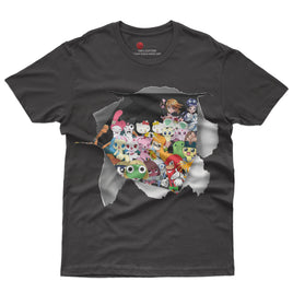 Hello Kitty and friend tee shirt - Cute funny graphic tees - Unisex novelty cotton t shirt Black
