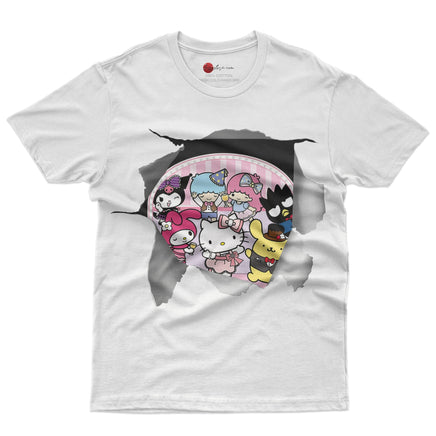 Hello Kitty and friend tee shirt - Cute funny graphic tees - Unisex novelty cotton t shirt White
