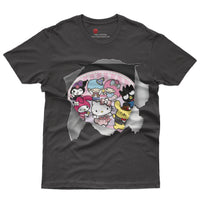 Hello Kitty and friend tee shirt - Cute funny graphic tees - Unisex novelty cotton t shirt Black