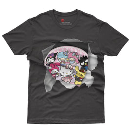 Hello Kitty and friend tee shirt - Cute funny graphic tees - Unisex novelty cotton t shirt Black