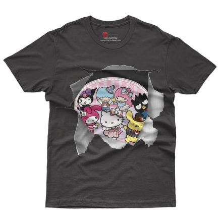 Hello Kitty and friend tee shirt - Cute funny graphic tees - Unisex novelty cotton t shirt Black