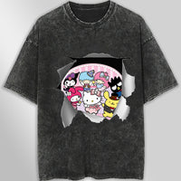 Hello Kitty and friend tee shirt - Cute funny graphic tees - Unisex wide sleeve style Dark Gray
