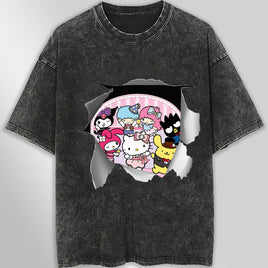 Hello Kitty and friend tee shirt - Cute funny graphic tees - Unisex wide sleeve style Dark Gray