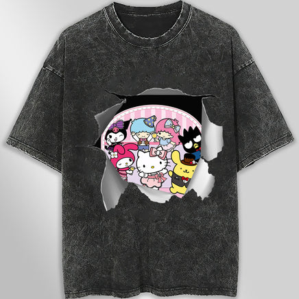 Hello Kitty and friend tee shirt - Cute funny graphic tees - Unisex wide sleeve style Dark Gray