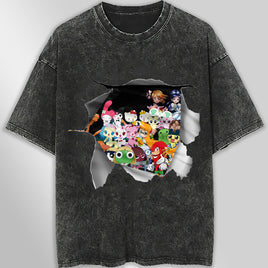Hello Kitty and friend tee shirt - Cute funny graphic tees - Unisex wide sleeve style Dark Gray