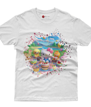 Hello kitty and friend tee shirt - Happy birthday cute graphic tees - Unisex novelty cotton t shirt - Lusy Store LLC