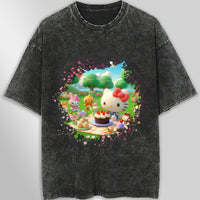 Hello kitty and friend tee shirt - Summer cute graphic tees - Unisex wide sleeve style Dark Gray