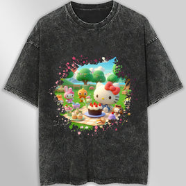 Hello kitty and friend tee shirt - Summer cute graphic tees - Unisex wide sleeve style Dark Gray