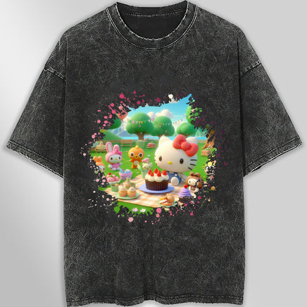 Hello kitty and friend tee shirt - Summer cute graphic tees - Unisex wide sleeve style Dark Gray