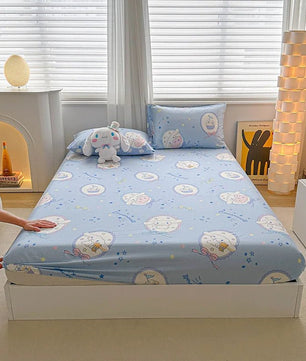 Hello Kitty Bed Mattress Cover Kawaii Cartoon Cinnamoroll Kuromi Bed Linen Fitted Sheet Single Queen Size - Lusy Store LLC