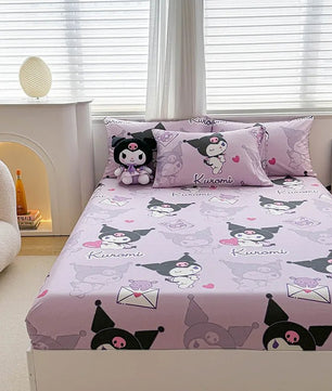 Hello Kitty Bed Mattress Cover Kawaii Cartoon Cinnamoroll Kuromi Bed Linen Fitted Sheet Single Queen Size - Lusy Store LLC