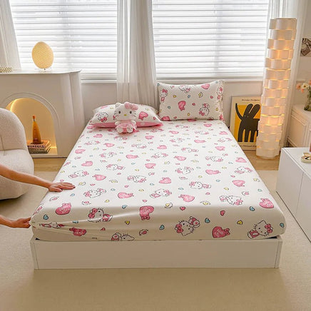 Hello Kitty Bed Mattress Cover Kawaii Cartoon Cinnamoroll Kuromi Bed Linen Fitted Sheet Single Queen Size Hello Kitty 2