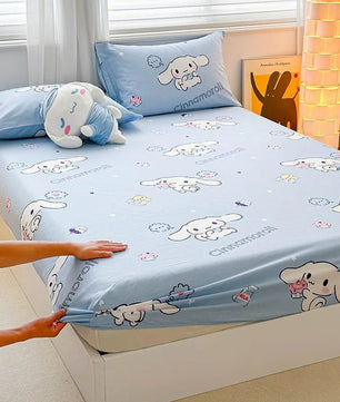 Hello Kitty Bed Mattress Cover Kawaii Cartoon Cinnamoroll Kuromi Bed Linen Fitted Sheet Single Queen Size - Lusy Store LLC