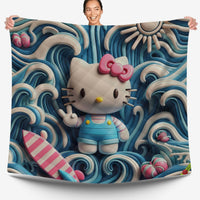 Hello Kitty bed set - Blue quilt set cute waves 3D high quality cotton quilt & pillowcase - Lusy Store LLC