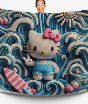 Hello Kitty bed set - Blue quilt set cute waves 3D high quality cotton quilt & pillowcase - Lusy Store LLC