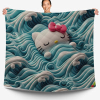 Hello Kitty bed set - Blue quilt set waves cute Kitty sleeping 3D high quality cotton quilt & pillowcase - Lusy Store LLC