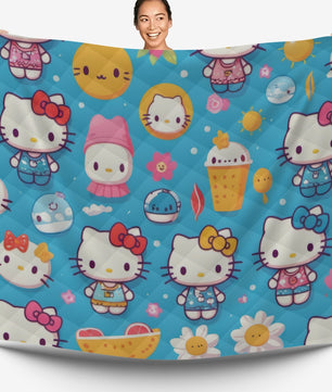 Hello Kitty bed set - Blue summer quilt set high quality cotton quilt & pillowcase - Lusy Store LLC