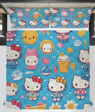 Hello Kitty bed set - Blue summer quilt set high quality cotton quilt & pillowcase - Lusy Store LLC
