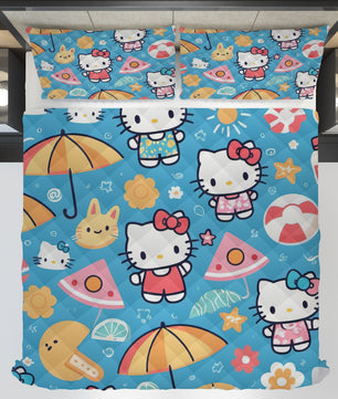 Hello Kitty bed set - Blue summer quilt set high quality cotton quilt & pillowcase - Lusy Store LLC