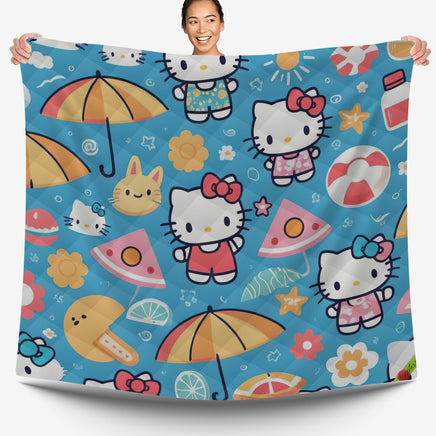 Hello Kitty bed set - Blue summer quilt set high quality cotton quilt & pillowcase - Lusy Store LLC