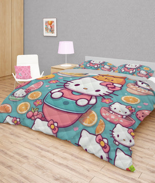 Hello Kitty bed set - Cute summer quilt set high quality cotton quilt & pillowcase - Lusy Store LLC