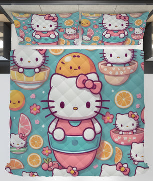 Hello Kitty bed set - Cute summer quilt set high quality cotton quilt & pillowcase - Lusy Store LLC