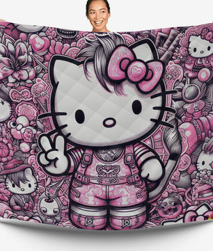 Hello Kitty bed set - Digital art quilt set 3D high quality cotton quilt & pillowcase for bedroom - Lusy Store LLC