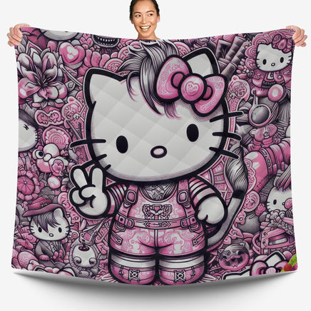 Hello Kitty bed set - Digital art quilt set 3D high quality cotton quilt & pillowcase for bedroom - Lusy Store LLC