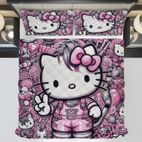 Hello Kitty bed set - Digital art quilt set 3D high quality cotton quilt & pillowcase for bedroom - Lusy Store LLC