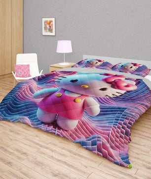Hello Kitty bed set - Digital art quilt set cute 3D high quality cotton quilt & pillowcase - Lusy Store LLC