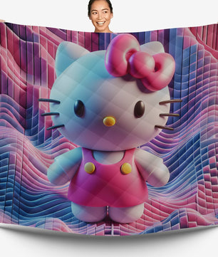 Hello Kitty bed set - Digital art quilt set cute 3D high quality cotton quilt & pillowcase - Lusy Store LLC