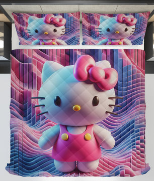 Hello Kitty bed set - Digital art quilt set cute 3D high quality cotton quilt & pillowcase - Lusy Store LLC