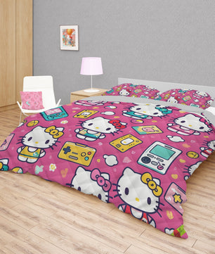Hello Kitty bed set - Gamer quilt set high quality cotton quilt & pillowcase - Lusy Store LLC