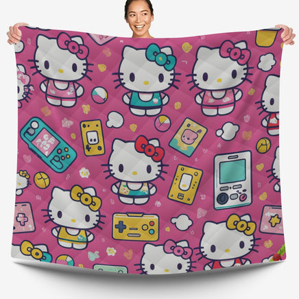 Hello Kitty bed set - Gamer quilt set high quality cotton quilt & pillowcase - Lusy Store LLC