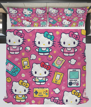 Hello Kitty bed set - Gamer quilt set high quality cotton quilt & pillowcase - Lusy Store LLC