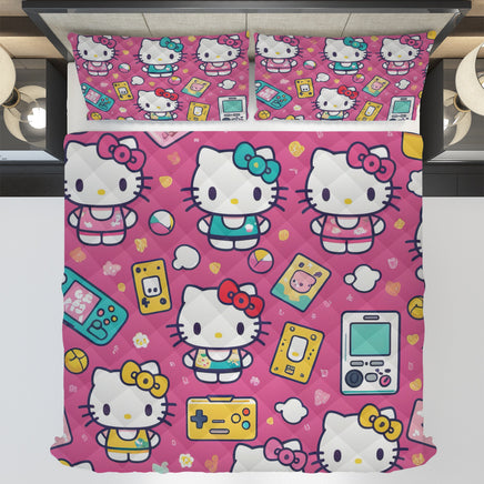 Hello Kitty bed set - Gamer quilt set high quality cotton quilt & pillowcase - Lusy Store LLC