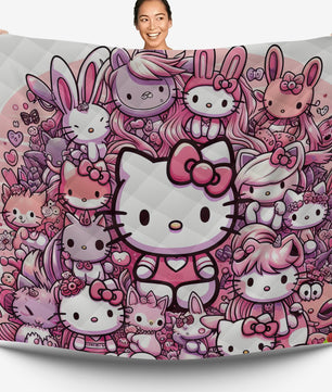 Hello Kitty bed set - Hello Kitty and friend quilt set 3D high quality cotton quilt & pillowcase - Lusy Store LLC